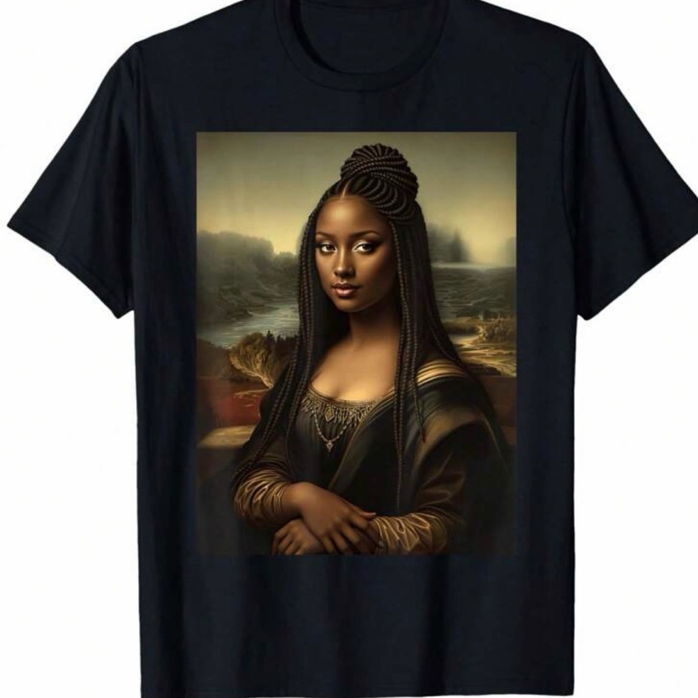 Chic Black Women's Tee with Artistic Portrait